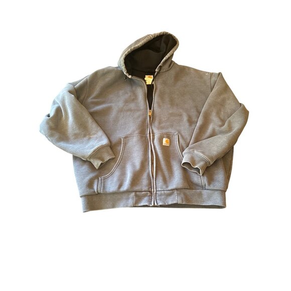 Carhartt Mens Gray Full-Zip Hooded Sweatshirt 2XL Polyester & Cotton Blend - Picture 1 of 6